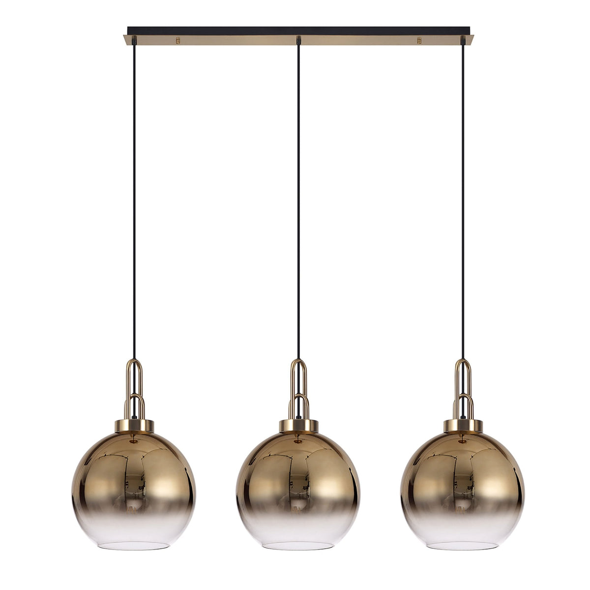 Atherington Globe 3 Drop Linear Pendant in Brass Gold with Gold Fade Shades