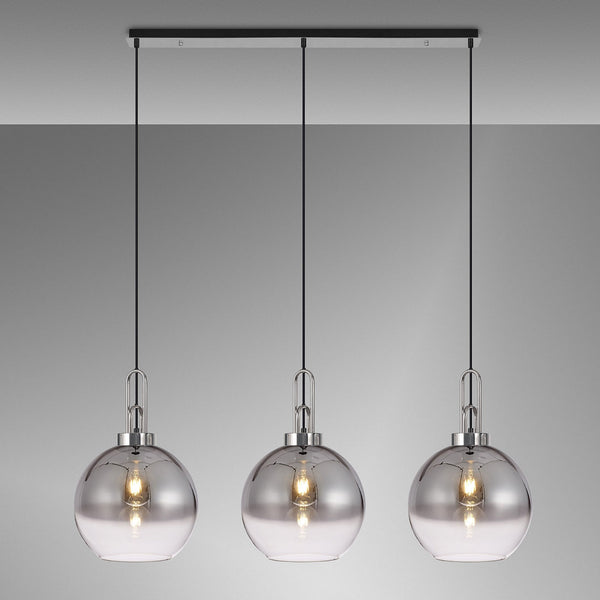 Atherington Globe 3 Drop Linear Pendant in Polished Nickel with Smoke Fade Shades