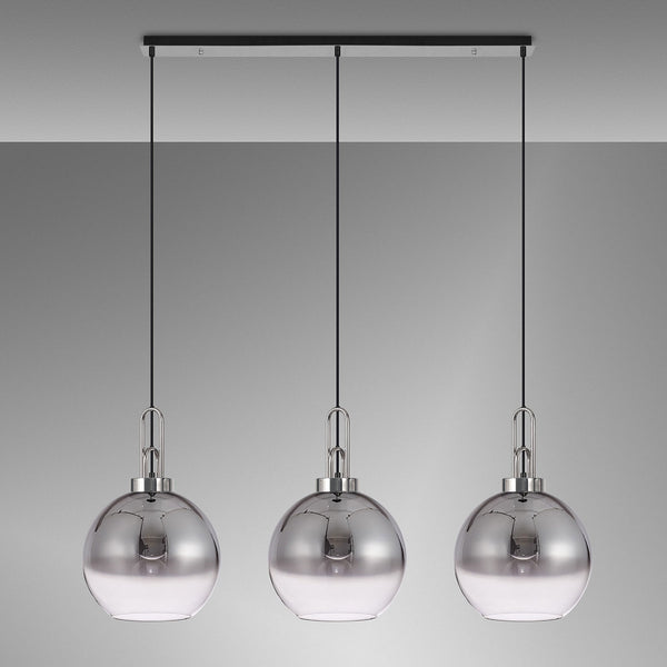 Atherington Globe 3 Drop Linear Pendant in Polished Nickel with Smoke Fade Shades