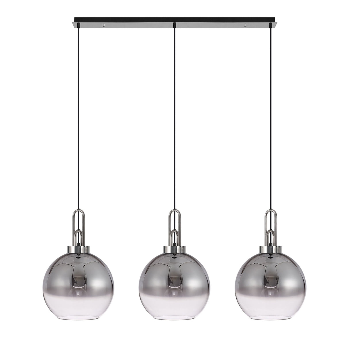 Atherington Globe 3 Drop Linear Pendant in Polished Nickel with Smoke Fade Shades