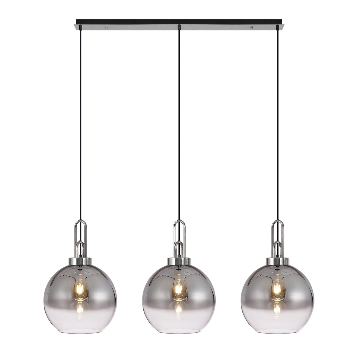 Atherington Globe 3 Drop Linear Pendant in Polished Nickel with Smoke Fade Shades