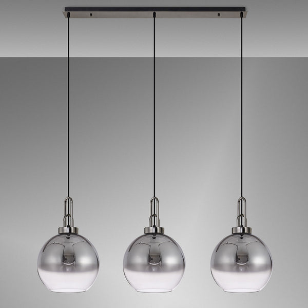 Atherington Globe 3 Drop Linear Pendant in Black Chrome with Smoke Fade Shades