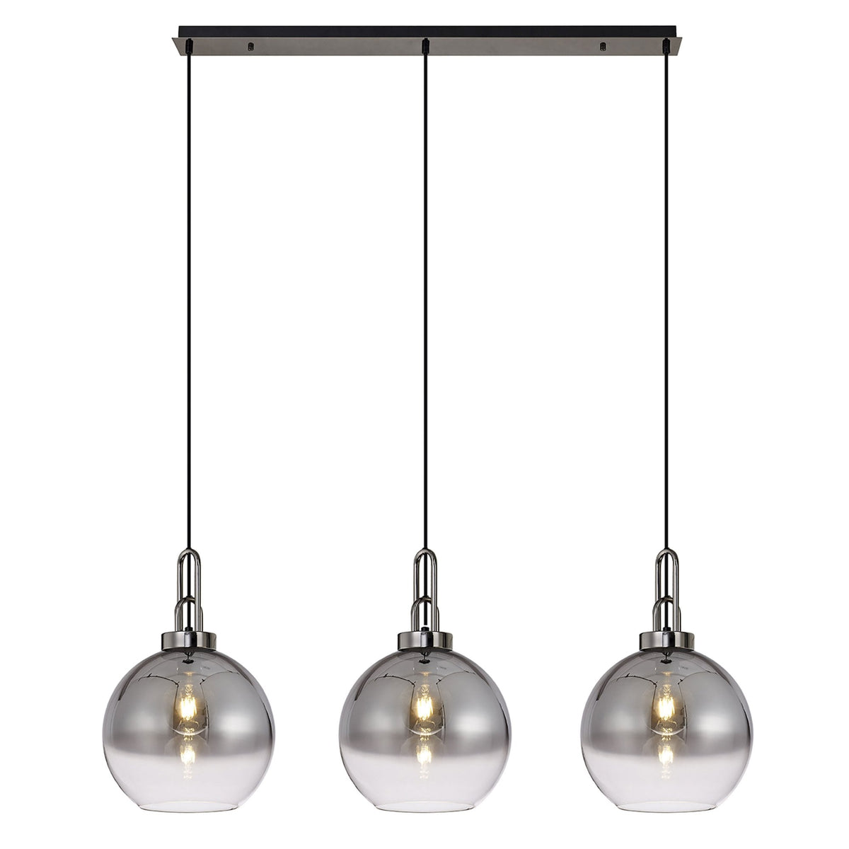 Atherington Globe 3 Drop Linear Pendant in Black Chrome with Smoke Fade Shades