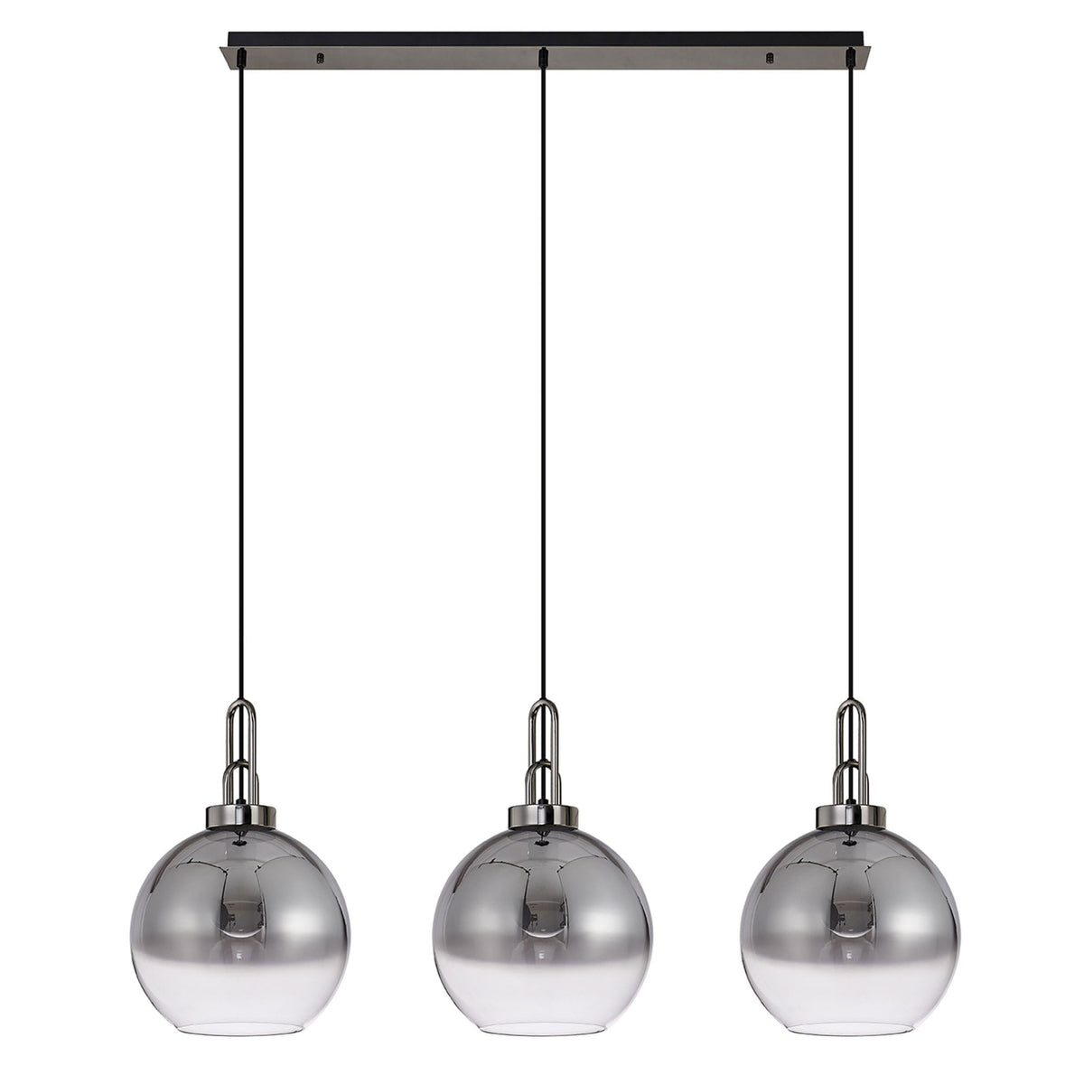 Atherington Globe 3 Drop Linear Pendant in Black Chrome with Smoke Fade Shades