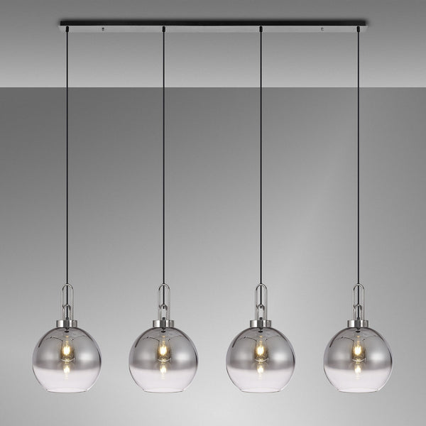 Atherington Globe 4 Drop Linear Pendant in Polished Nickel with Smoke Fade Shades