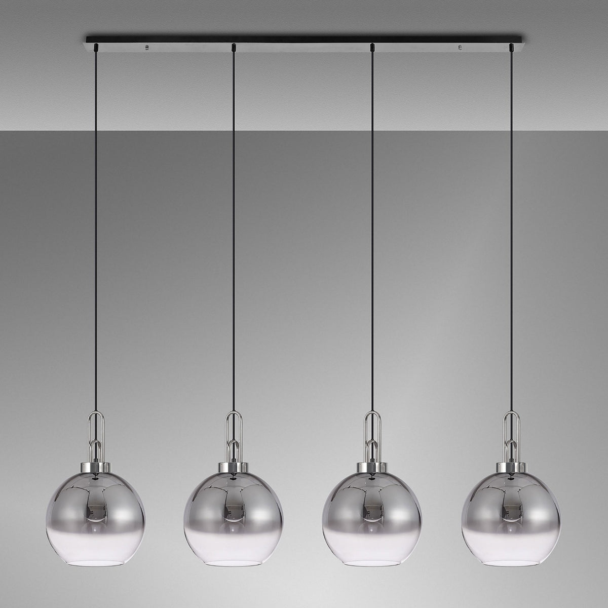 Atherington Globe 4 Drop Linear Pendant in Polished Nickel with Smoke Fade Shades
