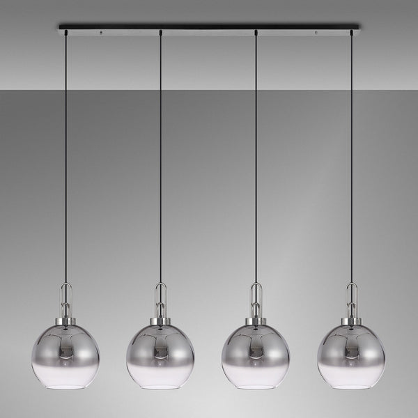 Atherington Globe 4 Drop Linear Pendant in Polished Nickel with Smoke Fade Shades