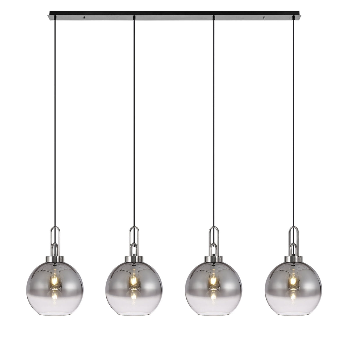 Atherington Globe 4 Drop Linear Pendant in Polished Nickel with Smoke Fade Shades
