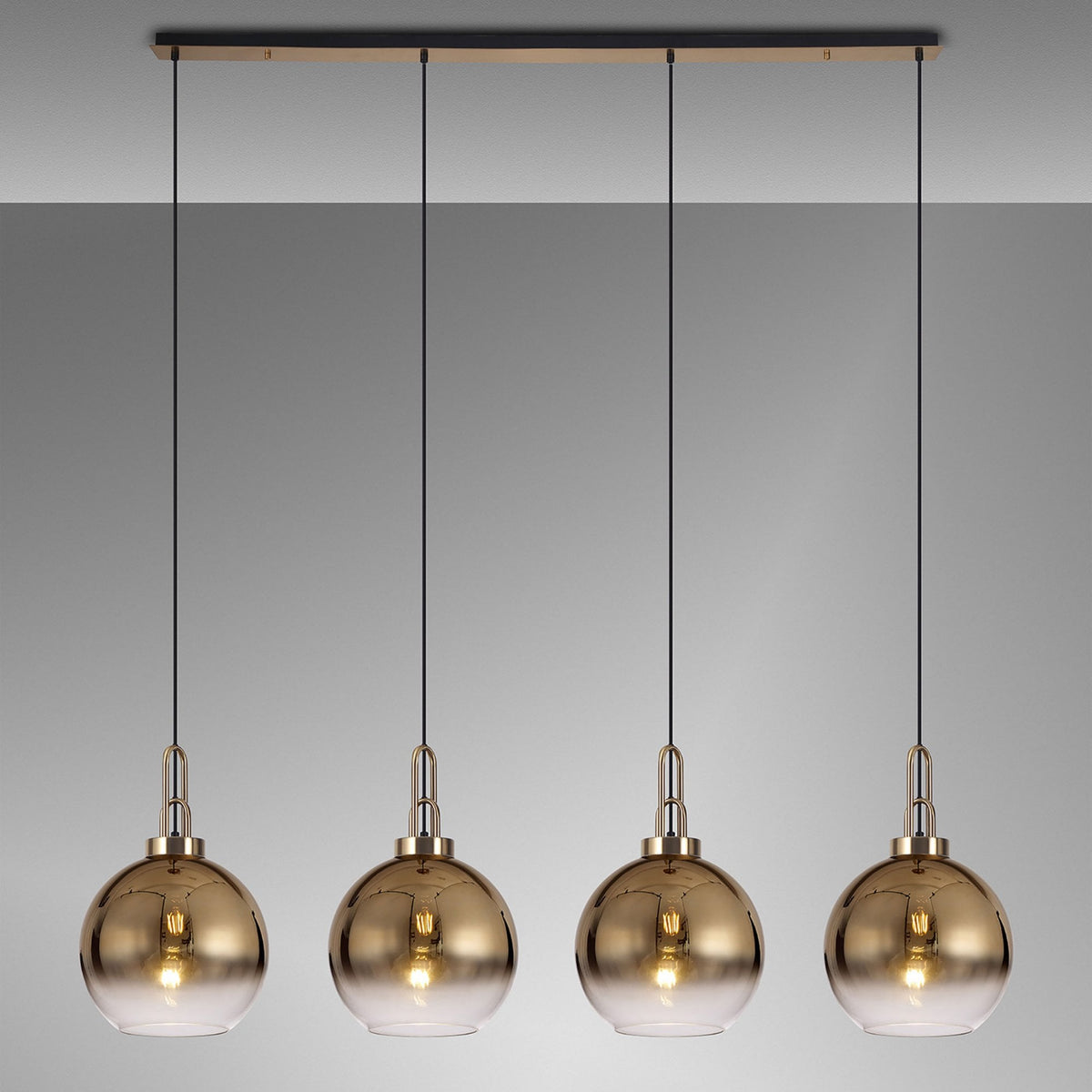 Atherington Globe 4 Drop Linear Pendant in Brass Gold with Gold Fade Shades
