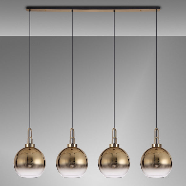 Atherington Globe 4 Drop Linear Pendant in Brass Gold with Gold Fade Shades