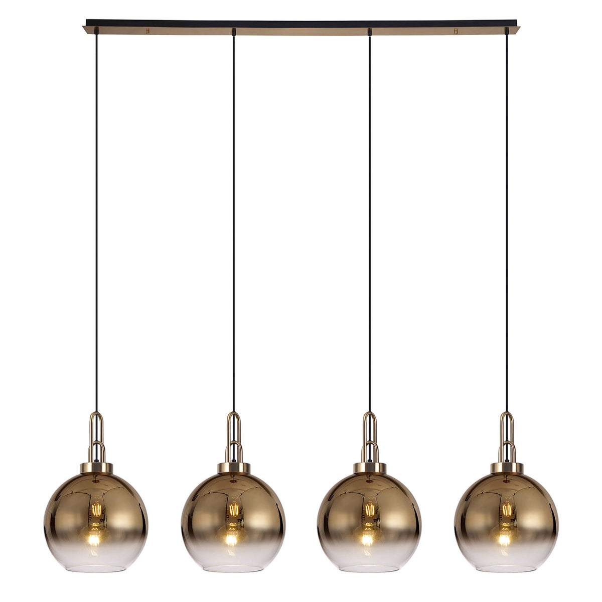 Atherington Globe 4 Drop Linear Pendant in Brass Gold with Gold Fade Shades
