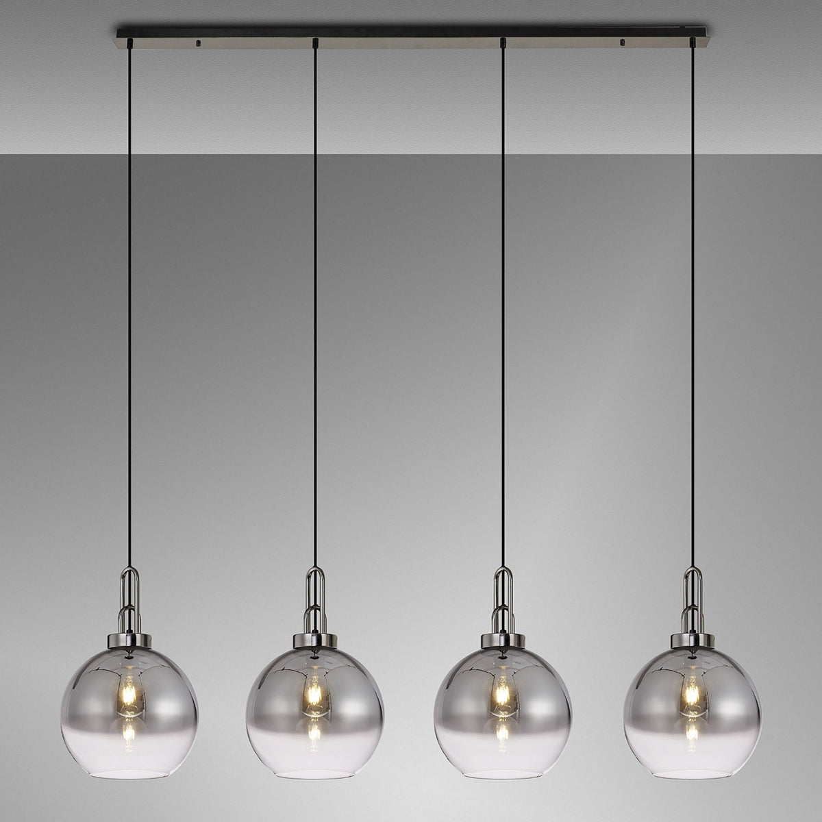 Atherington Globe 4 Drop Linear Pendant in Black Chrome with Smoke Fade Shades