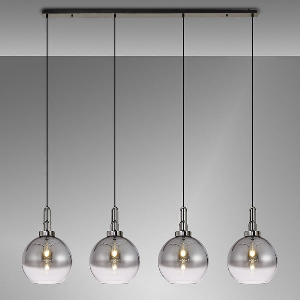 Atherington Globe 4 Drop Linear Pendant in Black Chrome with Smoke Fade Shades