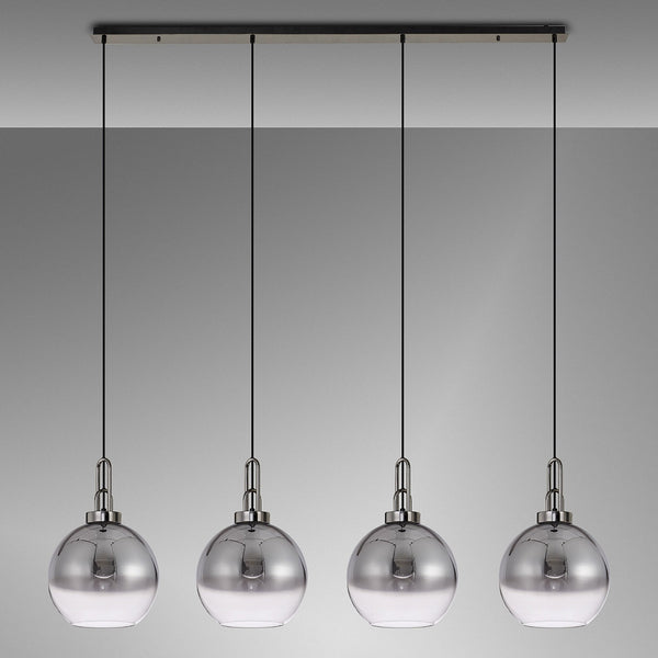 Atherington Globe 4 Drop Linear Pendant in Black Chrome with Smoke Fade Shades