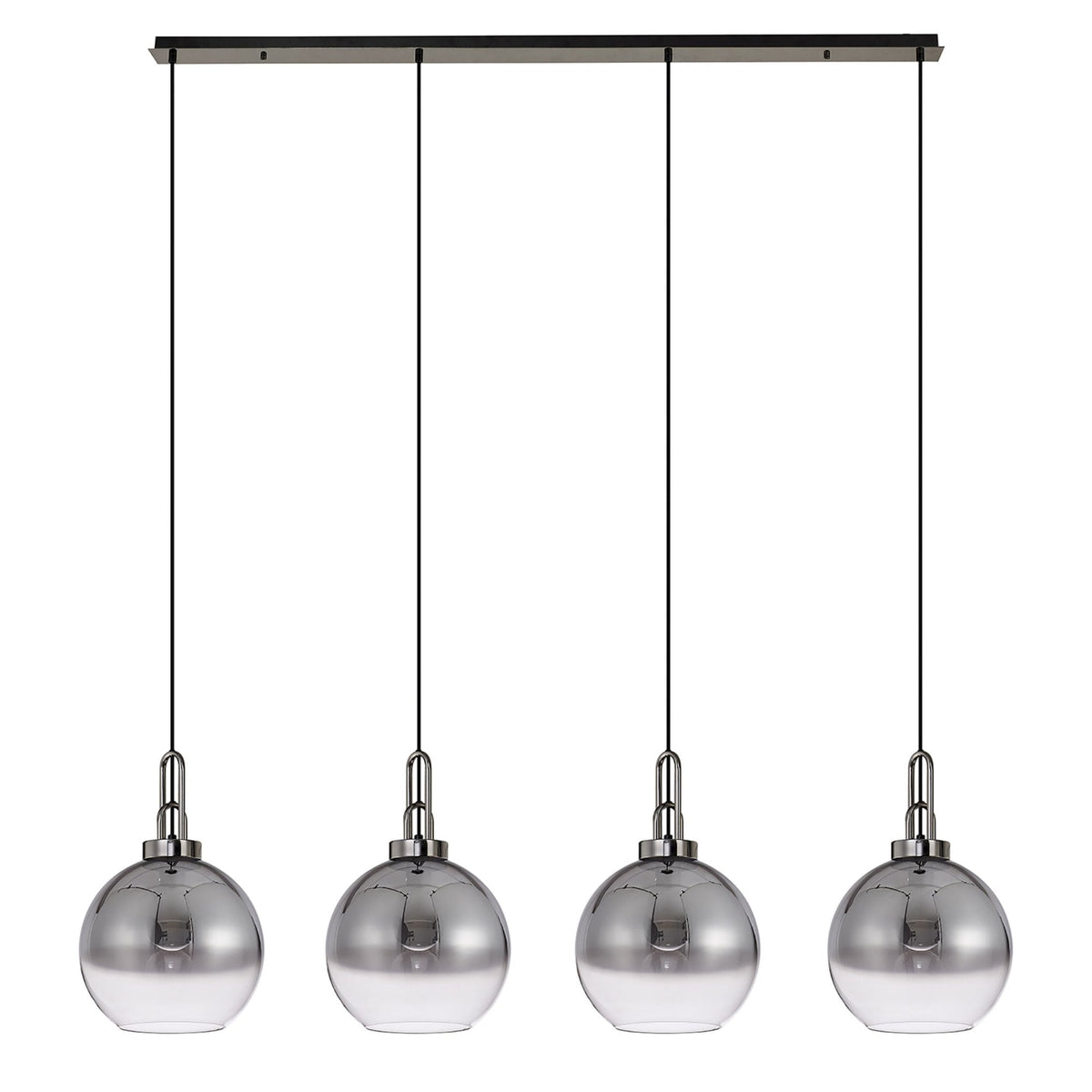 Atherington Globe 4 Drop Linear Pendant in Black Chrome with Smoke Fade Shades