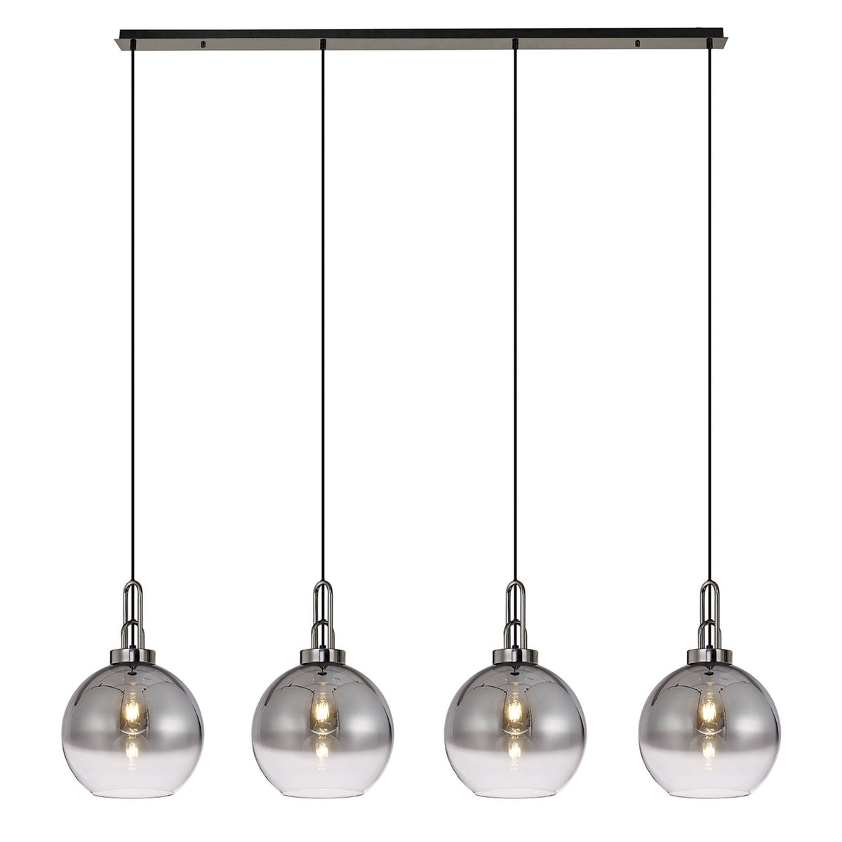 Atherington Globe 4 Drop Linear Pendant in Black Chrome with Smoke Fade Shades