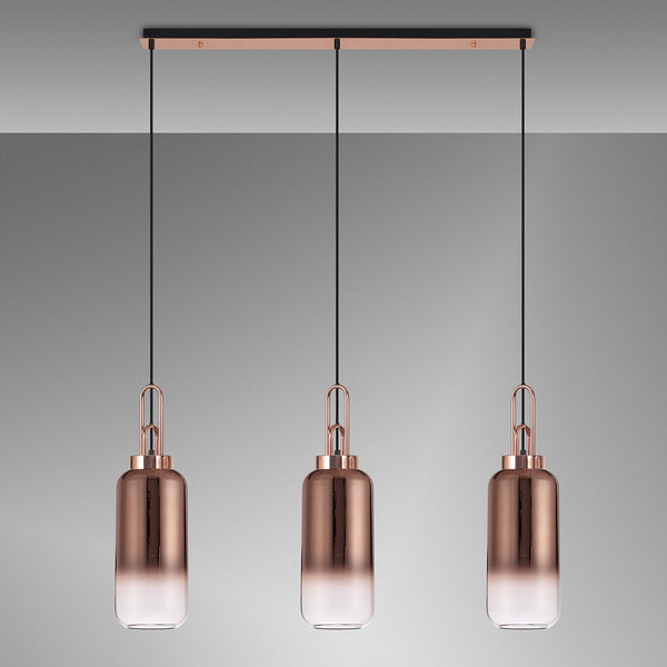 Atherington Cylinder 3 Drop Linear Pendant in Copper with Copper Fade Shades