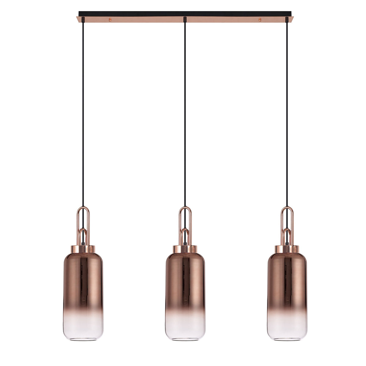 Atherington Cylinder 3 Drop Linear Pendant in Copper with Copper Fade Shades