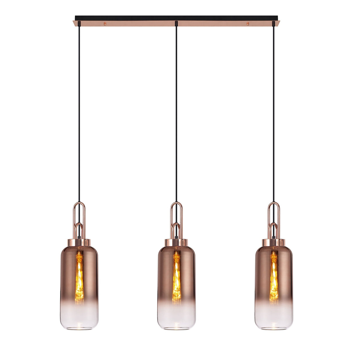 Atherington Cylinder 3 Drop Linear Pendant in Copper with Copper Fade Shades