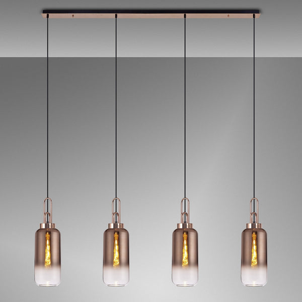 Atherington Cylinder 4 Drop Linear Pendant in Copper with Copper Fade Shades