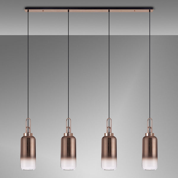 Atherington Cylinder 4 Drop Linear Pendant in Copper with Copper Fade Shades