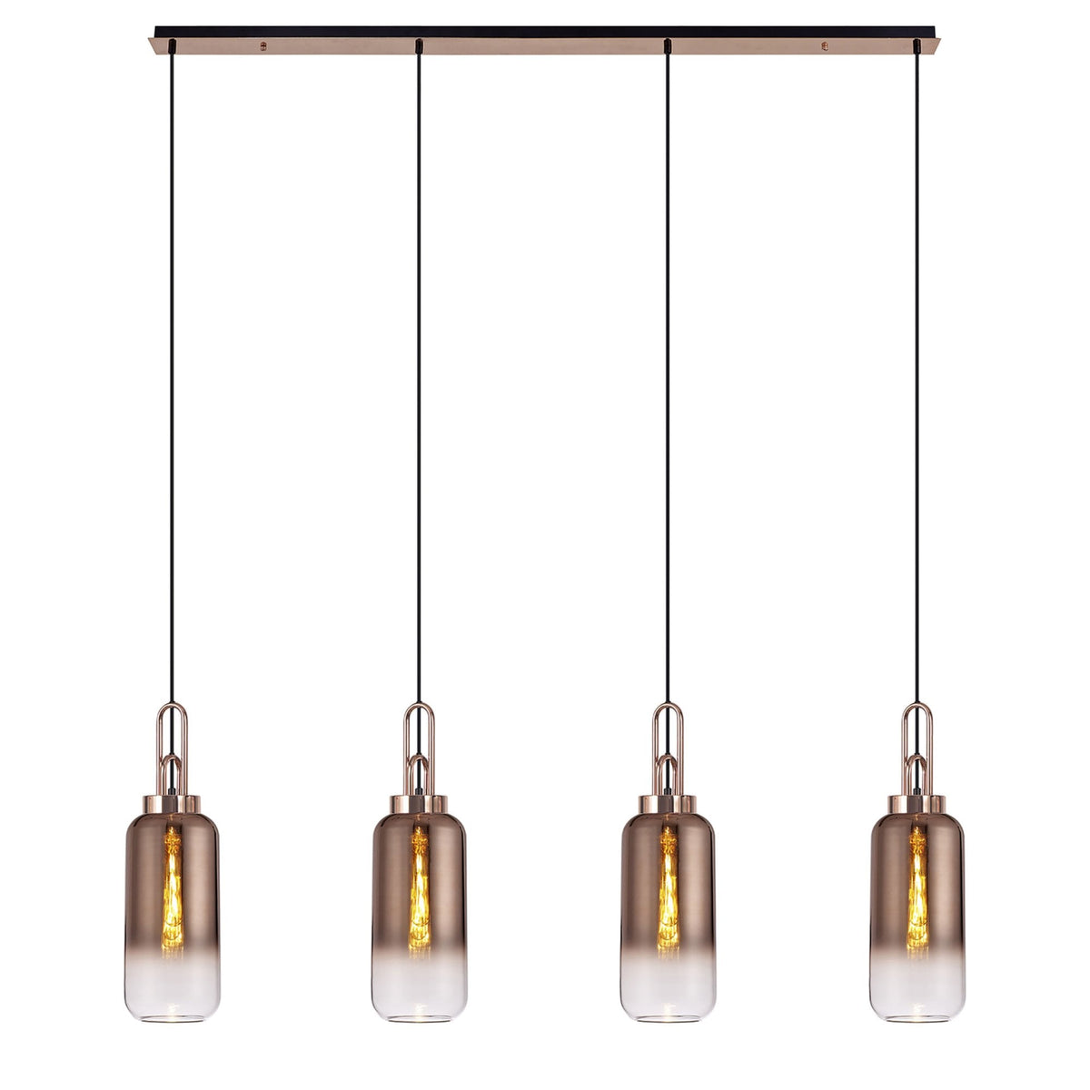 Atherington Cylinder 4 Drop Linear Pendant in Copper with Copper Fade Shades