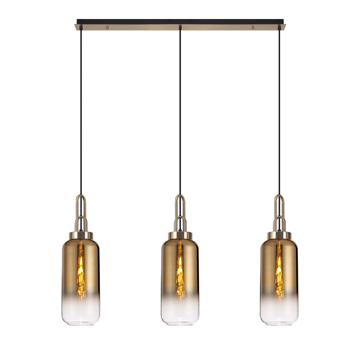 Atherington Cylinder 3 Drop Linear Pendant in Brass Gold with Gold Fade Shades