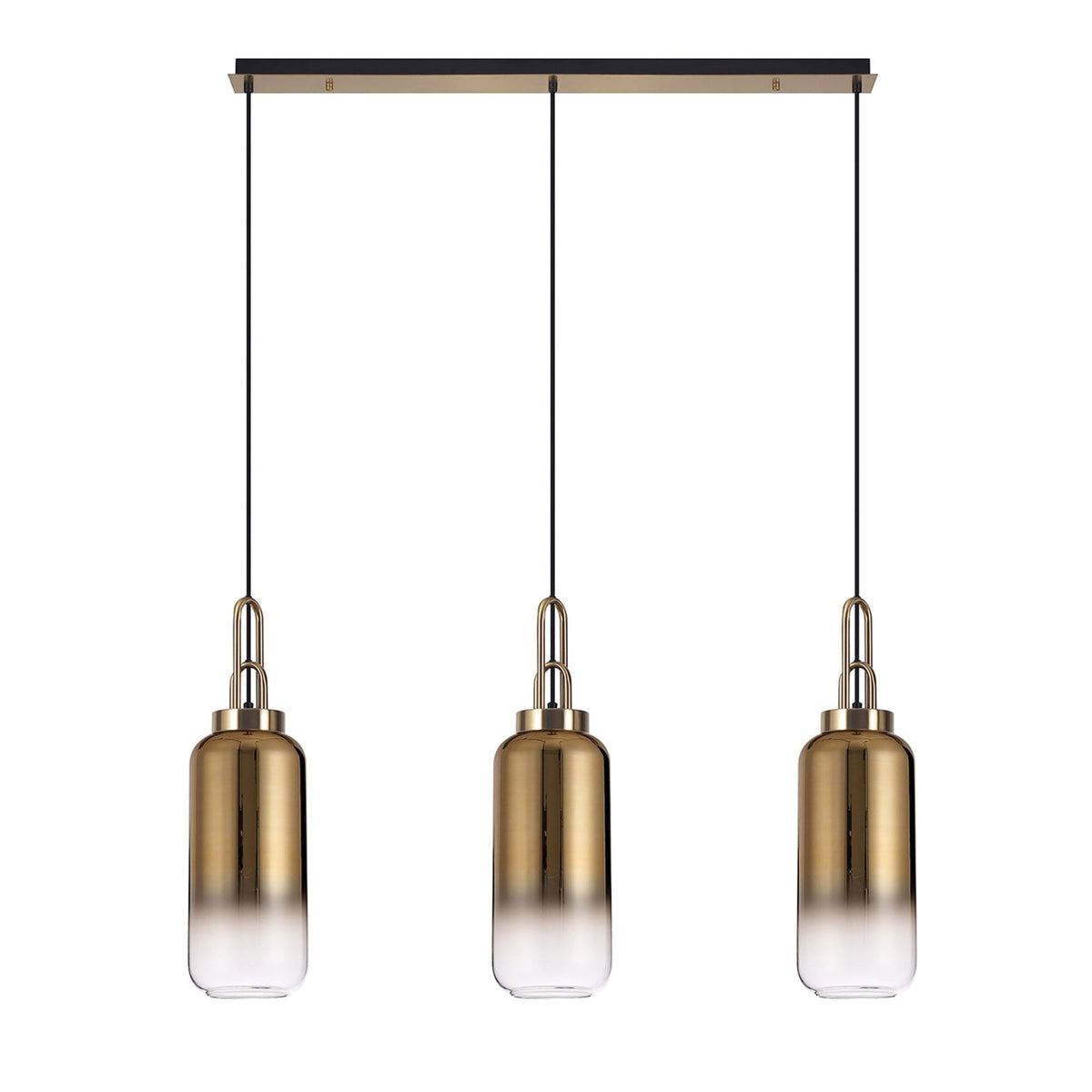 Atherington Cylinder 3 Drop Linear Pendant in Brass Gold with Gold Fade Shades