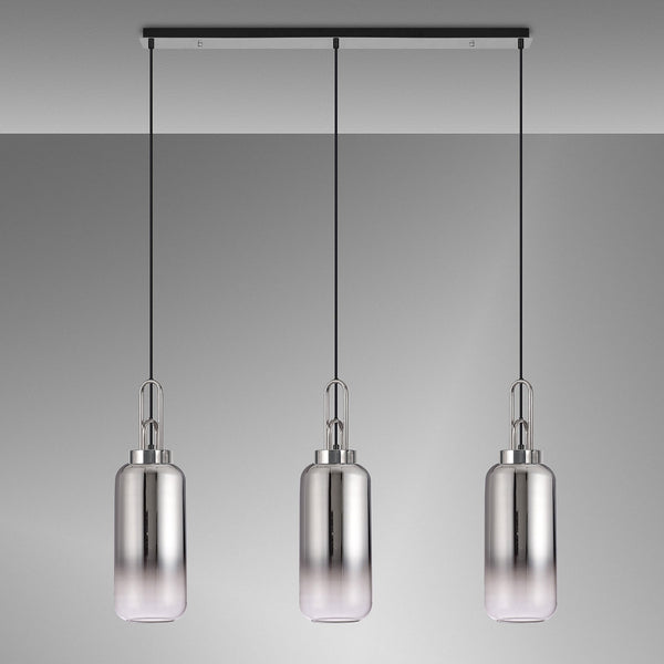 Atherington Cylinder 3 Drop Linear Pendant in Polished Nickel with Smoke Fade Shades