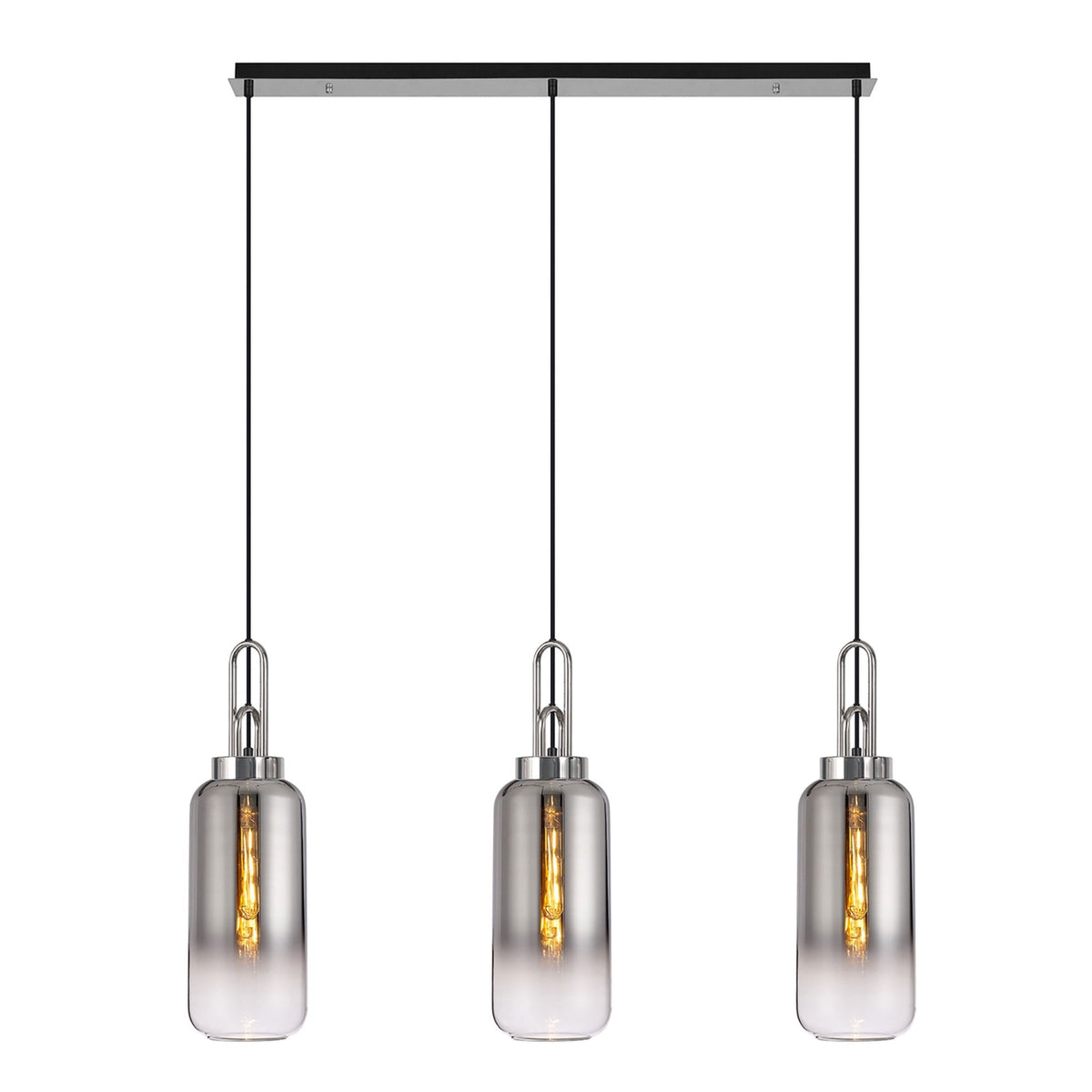 Atherington Cylinder 3 Drop Linear Pendant in Polished Nickel with Smoke Fade Shades