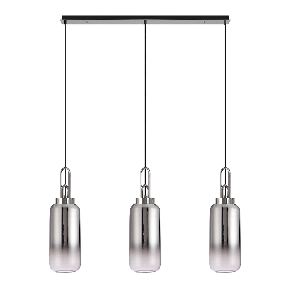 Atherington Cylinder 3 Drop Linear Pendant in Polished Nickel with Smoke Fade Shades