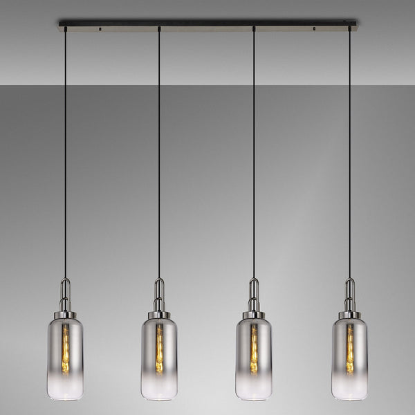 Atherington Cylinder 4 Drop Linear Pendant in Black Chrome with Smoke Fade Shades