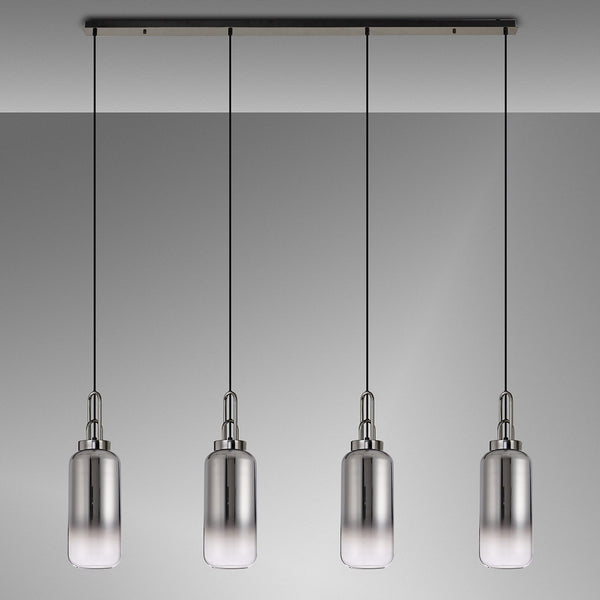 Atherington Cylinder 4 Drop Linear Pendant in Black Chrome with Smoke Fade Shades