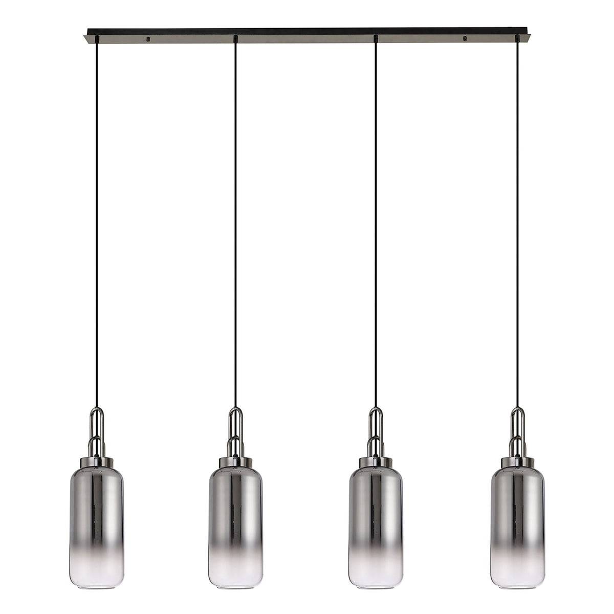 Atherington Cylinder 4 Drop Linear Pendant in Black Chrome with Smoke Fade Shades