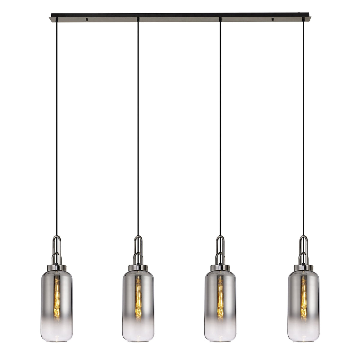 Atherington Cylinder 4 Drop Linear Pendant in Black Chrome with Smoke Fade Shades