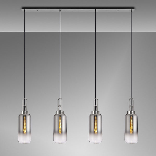 Atherington Cylinder 4 Drop Linear Pendant in Polished Nickel with Smoke Fade Shades