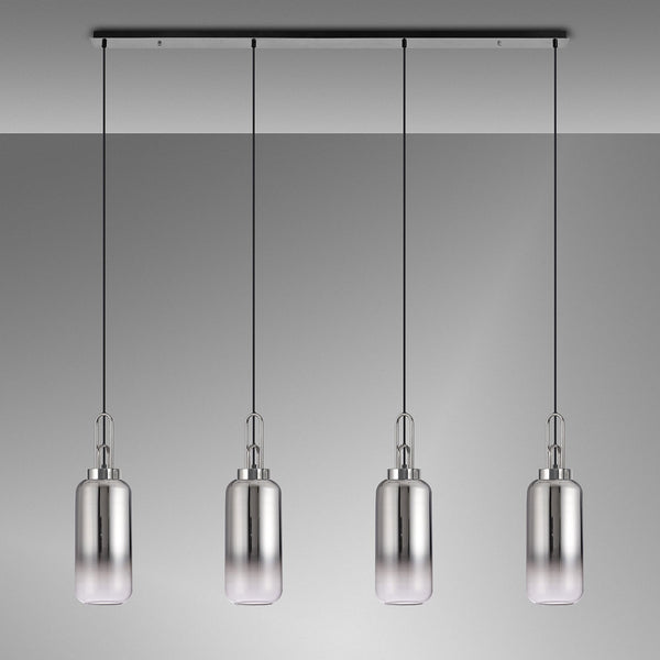 Atherington Cylinder 4 Drop Linear Pendant in Polished Nickel with Smoke Fade Shades