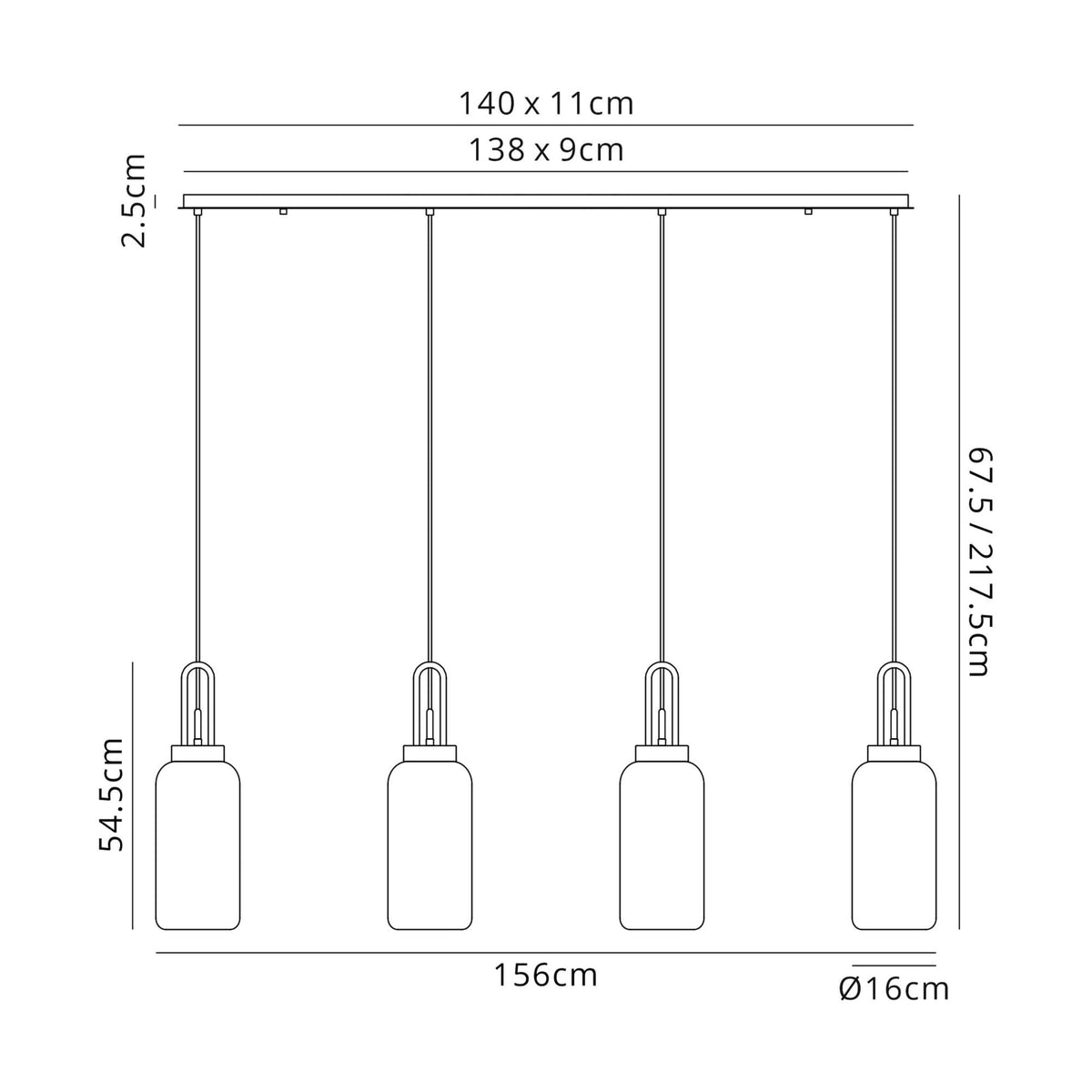 Atherington Cylinder 4 Drop Linear Pendant in Polished Nickel with Smoke Fade Shades