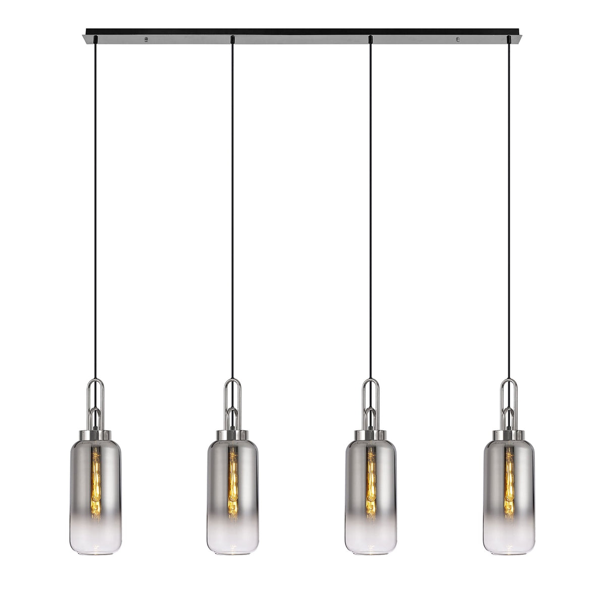 Atherington Cylinder 4 Drop Linear Pendant in Polished Nickel with Smoke Fade Shades