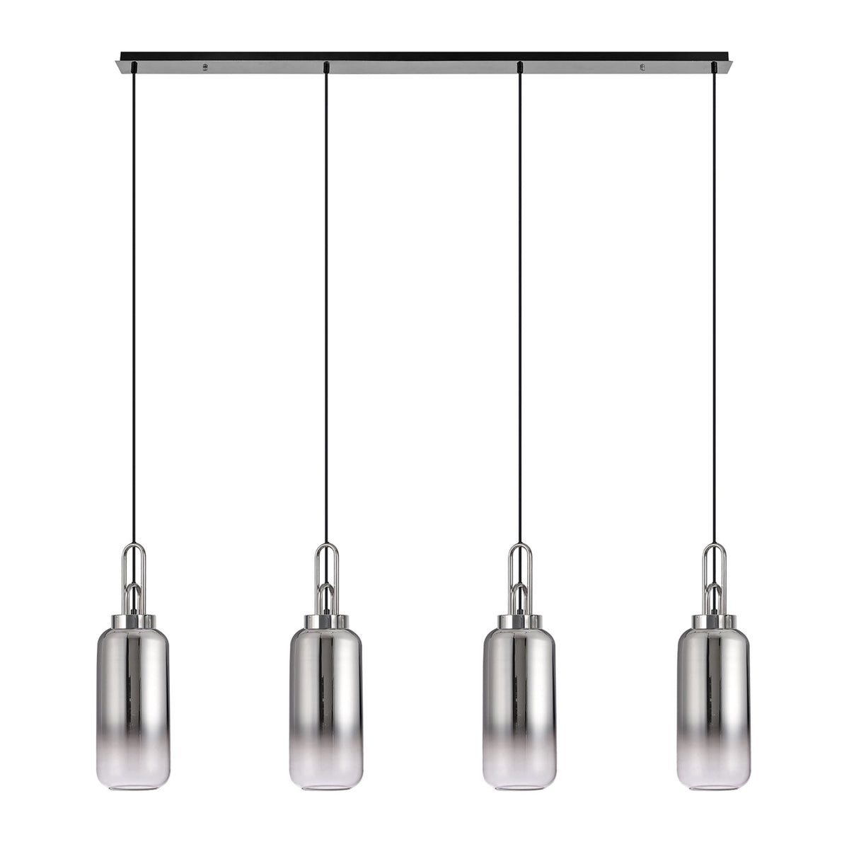 Atherington Cylinder 4 Drop Linear Pendant in Polished Nickel with Smoke Fade Shades