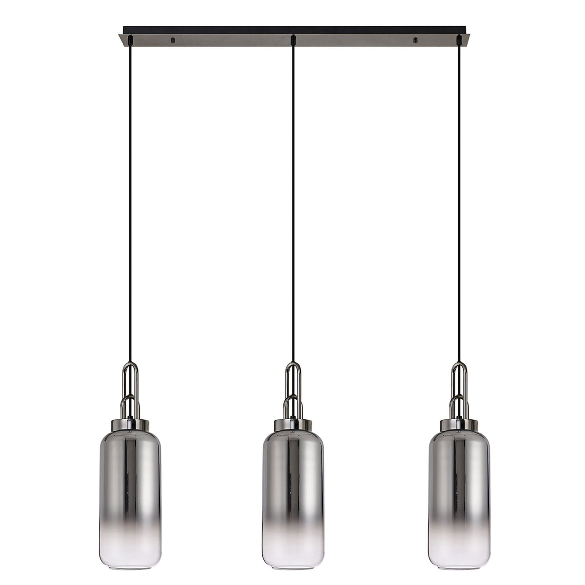 Atherington Cylinder 3 Drop Linear Pendant in Black Chrome with Smoke Fade Shades