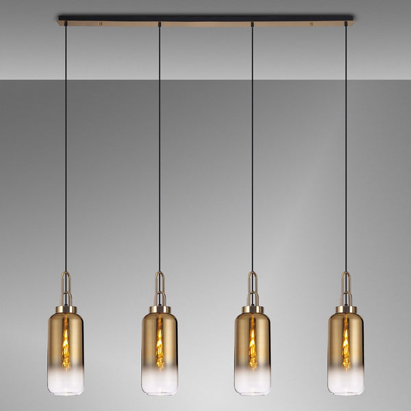 Atherington Cylinder 4 Drop Linear Pendant in Brass Gold with Gold Fade Shades