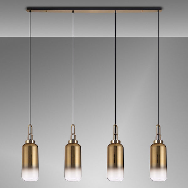 Atherington Cylinder 4 Drop Linear Pendant in Brass Gold with Gold Fade Shades