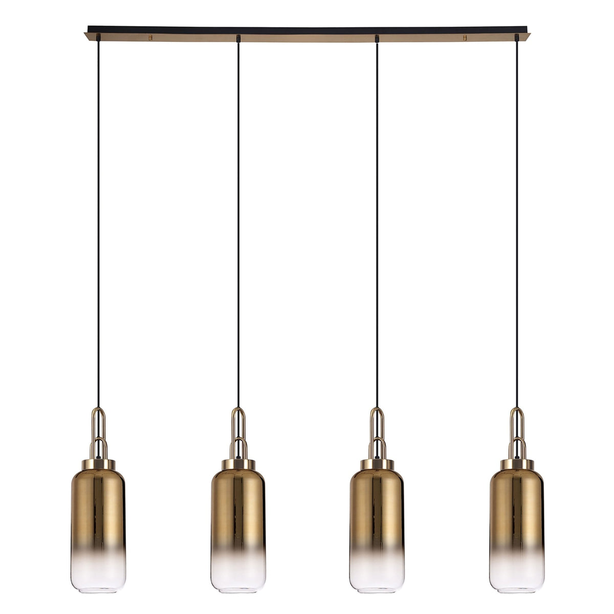 Atherington Cylinder 4 Drop Linear Pendant in Brass Gold with Gold Fade Shades
