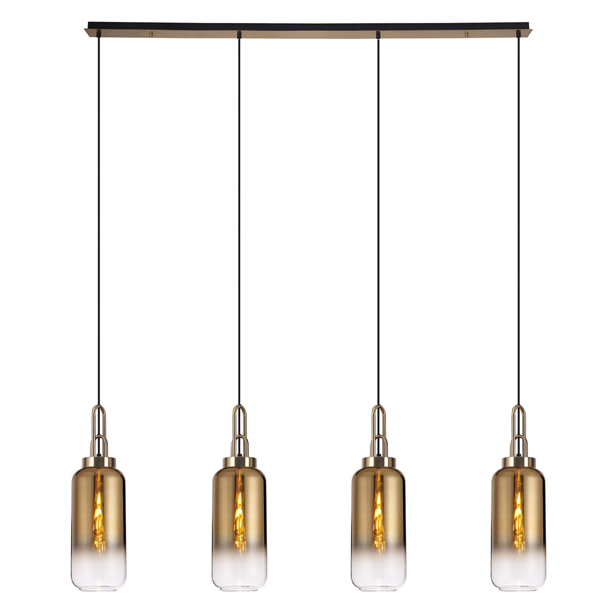 Atherington Cylinder 4 Drop Linear Pendant in Brass Gold with Gold Fade Shades