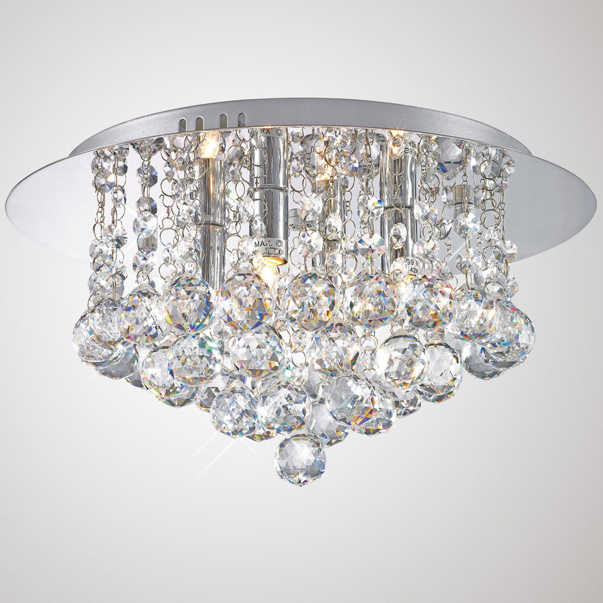 Dahlia 4 Lamp Crystal Flush Ceiling in Chrome Finish with Clear Crystals