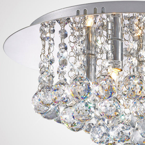 Dahlia 4 Lamp Crystal Flush Ceiling in Chrome Finish with Clear Crystals