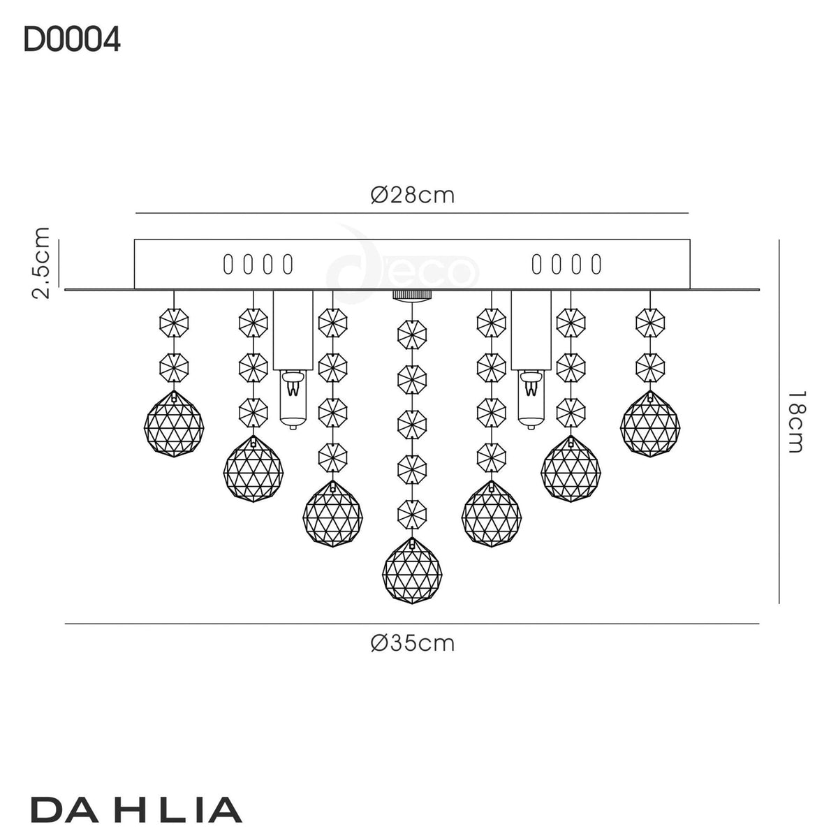 Dahlia 4 Lamp Crystal Flush Ceiling in French Gold Finish with Clear Crystals
