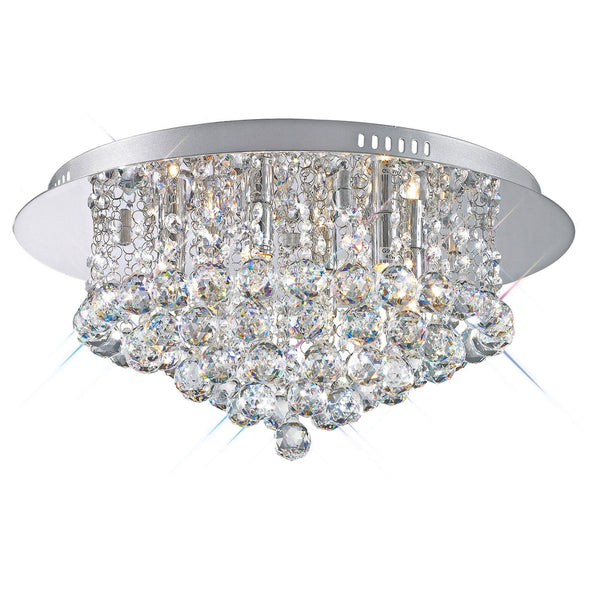 Dahlia 6 Lamp Crystal Flush Ceiling in Chrome Finish with Clear Crystals
