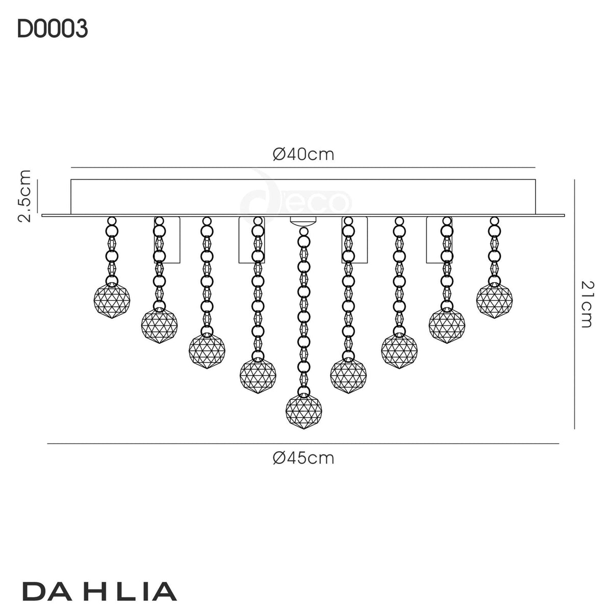 Dahlia 6 Lamp Crystal Flush Ceiling in Chrome Finish with Clear Crystals